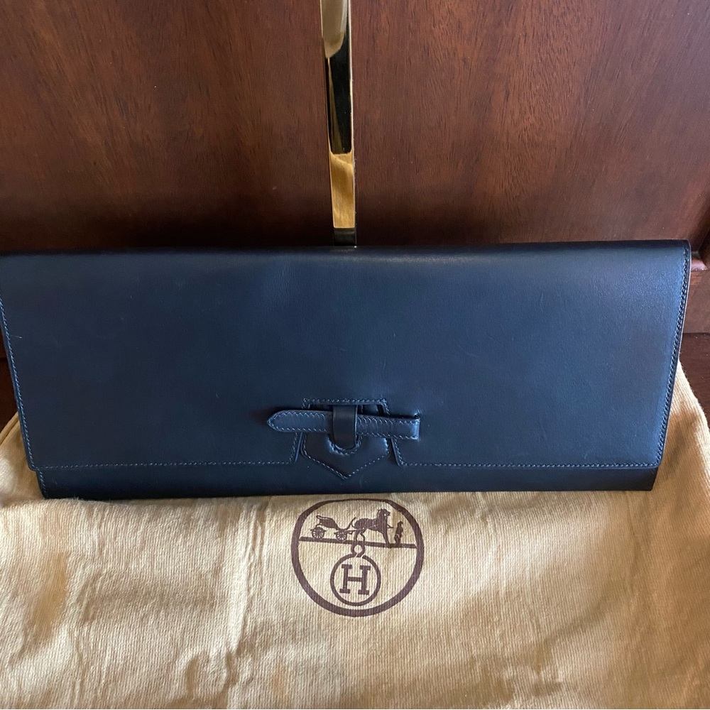 Hermes Ultra Rare Long Black Leather Clutch